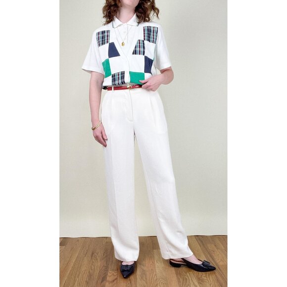 Vintage Preppy Plaid Check Golf Vest Blouse Shirt Polo Top Prep Sporty Old Money - Picture 5 of 11